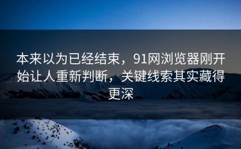 本来以为已经结束，91网浏览器刚开始让人重新判断，关键线索其实藏得更深