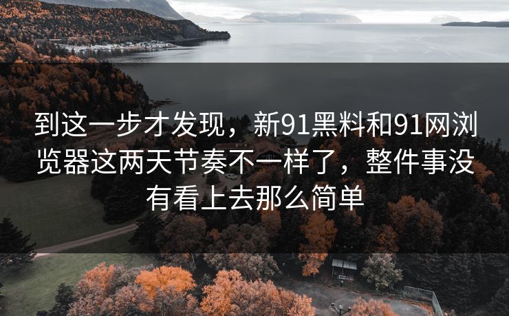 到这一步才发现，新91黑料和91网浏览器这两天节奏不一样了，整件事没有看上去那么简单