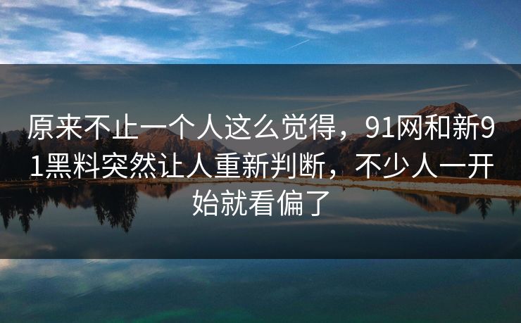 原来不止一个人这么觉得，91网和新91黑料突然让人重新判断，不少人一开始就看偏了